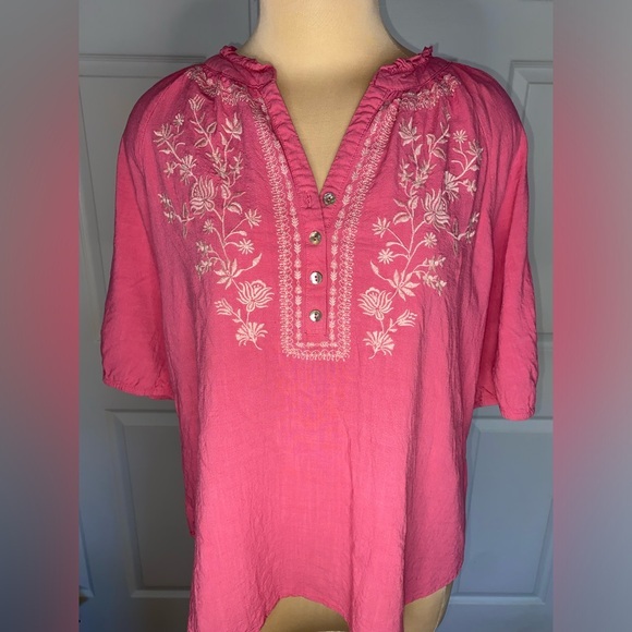 Westbound Tops - Westbound Pink Floral Embroidered Blouse, Boho Summer Top